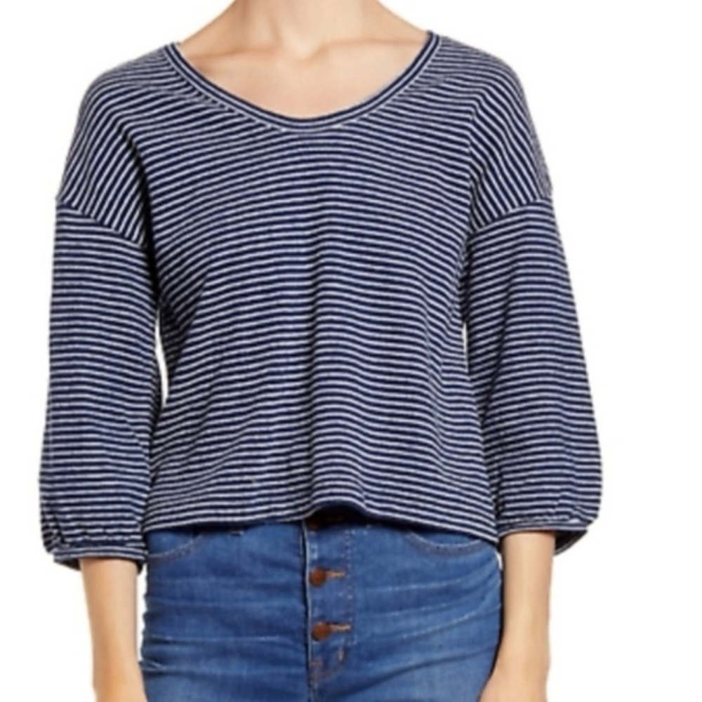 MADEWELL Navy Stripe Cropped Popover Top‎ M